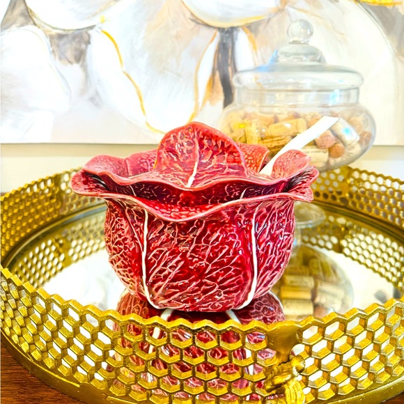 Rare VTG Secla Red Cabbage Art Portugal Pottery Leaf Tureen, Lid, Ladle Majolica - Picture 1 of 11